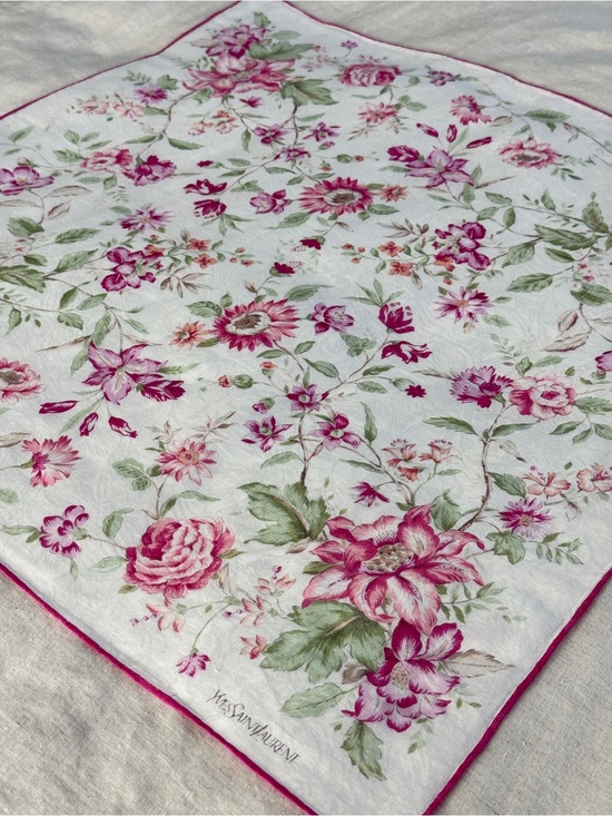 Yves Saint Laurent Accessories - Vintage YSL Romantic Pink Floral Rose Cotton Bandana Scarf Made in Japan